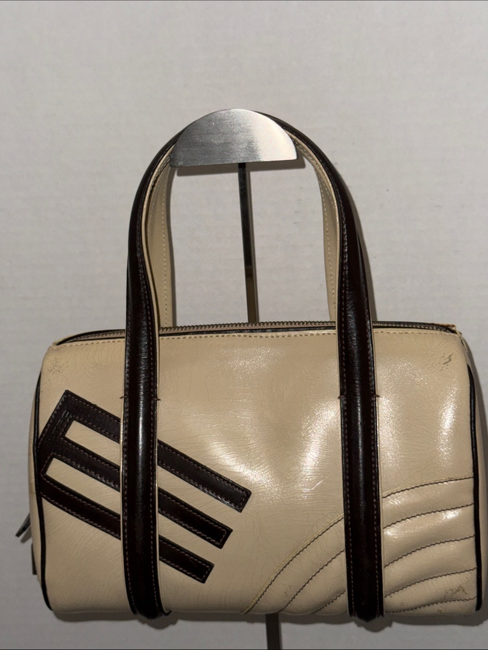 Etro Cream and Dark Brown Leather Bowling Satchel